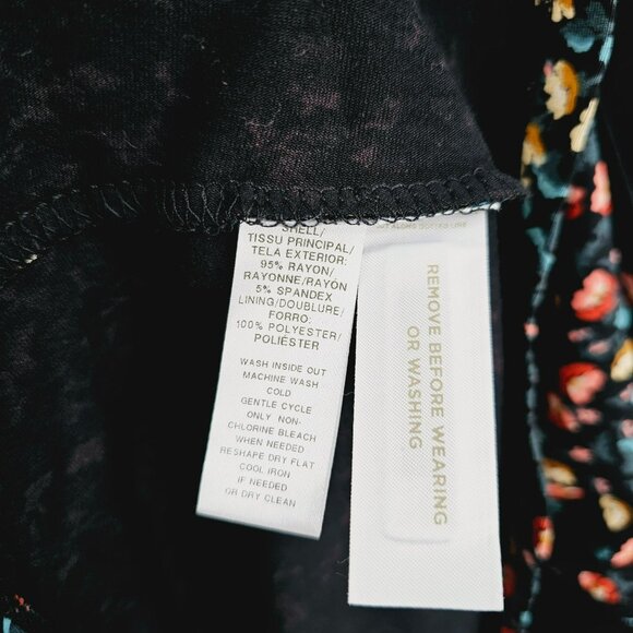 Loft Petites True Wrap Dress SP Black Colorful Floral Petaled Long Sleeve New - Picture 9 of 12